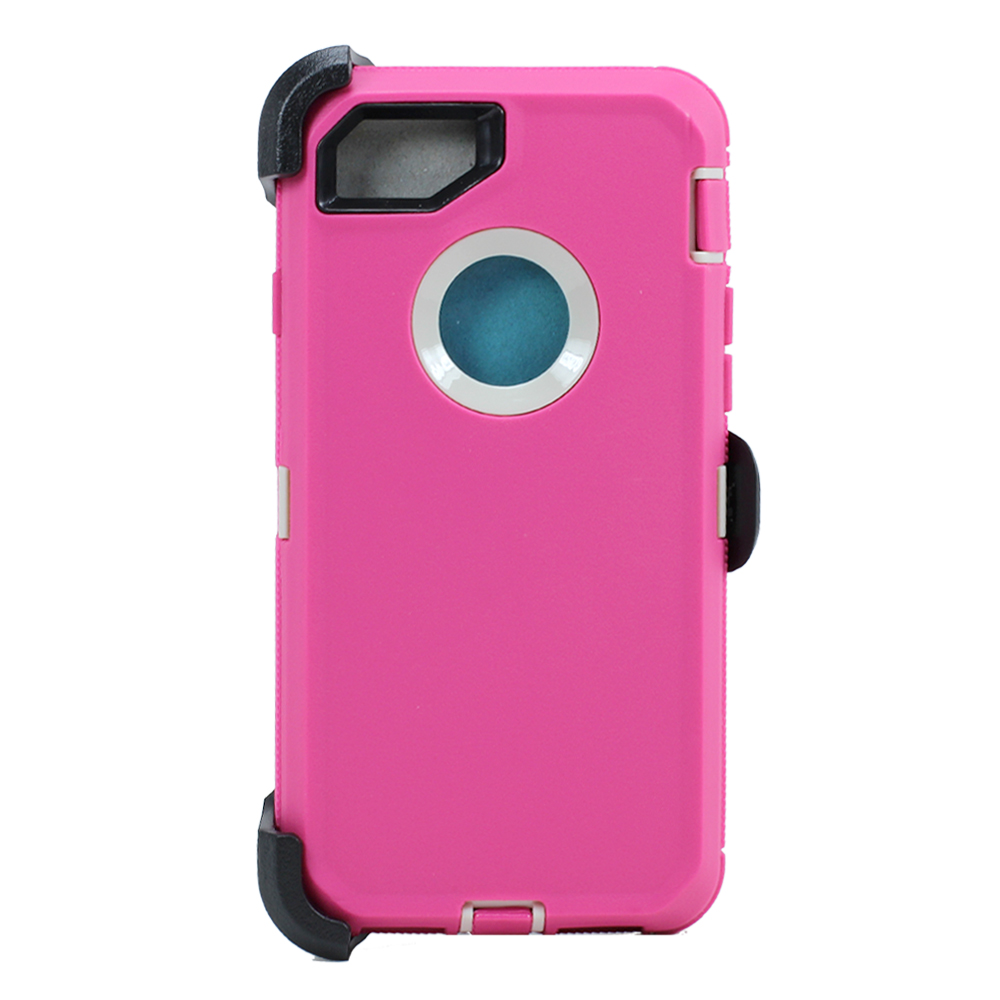 iPHONE 8 Plus / 7 Plus Premium Armor Robot Case with Clip (Hot Pink-White + Clip)